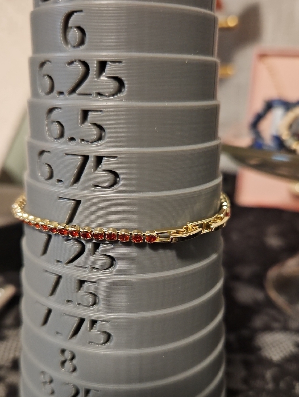 Gold Tennis Bracelet with Red Stones - Women's Jewelry